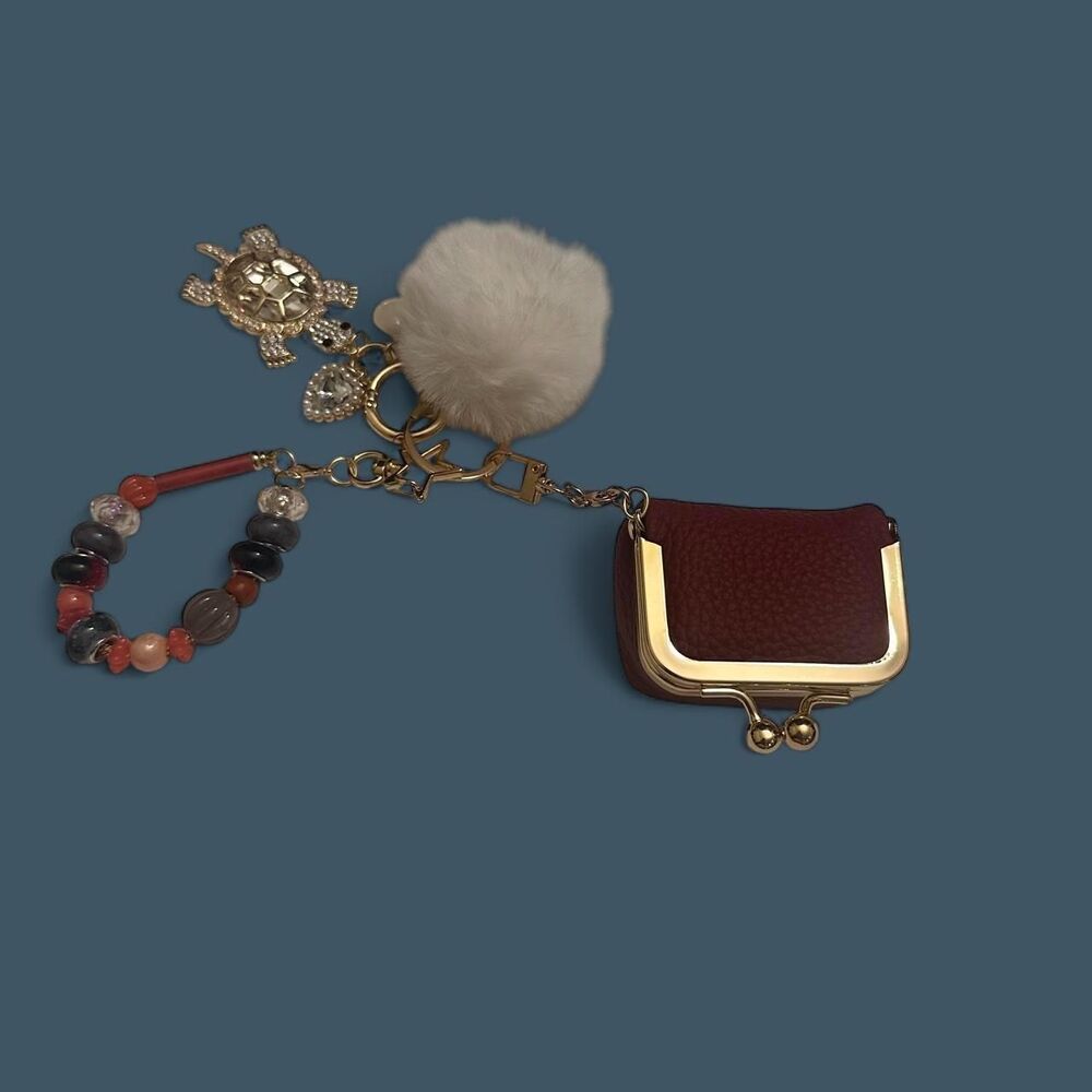 Dark Academia Burgundy and Gold Mini Purse and Charms Keychain
